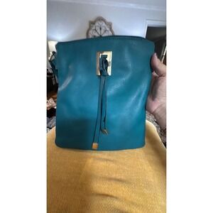 Conceal Carry Teal Blue Pebbled Leather Crossbody Bag Gold Hardware StripeLining